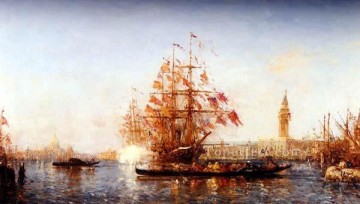 Felix Ziem Painting - Le coup de canon boat Barbizon Felix Ziem
